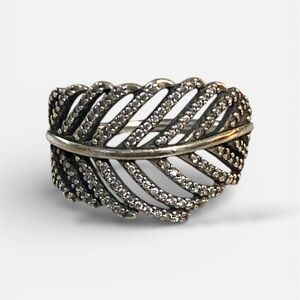 Fern Leaf Plant Lover Feather Sterling Silver Diamond Accented Fun Spring Ring